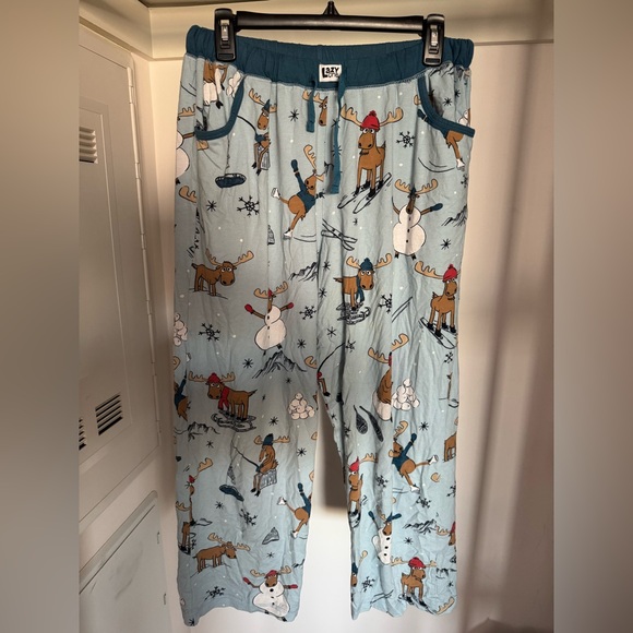 Lazy One Moose Print Pajama Pants – Blue, Size M - Picture 1 of 2